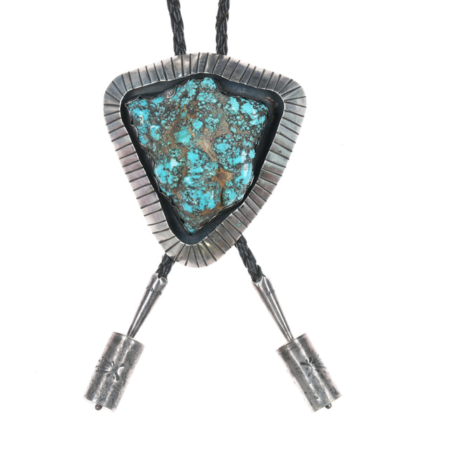 c1970 Native American Sterling botrydial  turquoise bolo tie