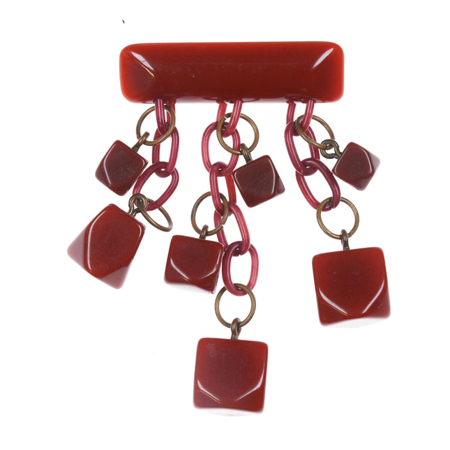 c1940's Red Bakelite dangly art deco pin