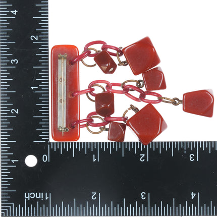 c1940's Red Bakelite dangly art deco pin