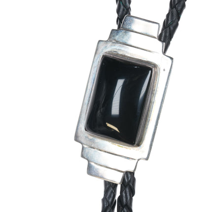 38" 1980's EEC Sterling and onyx bolo tie