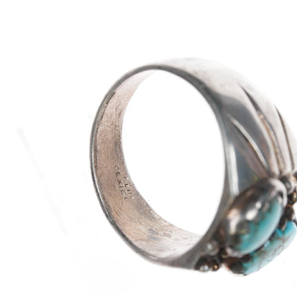 sz14 Vintage Native American Sterling double turquoise ring