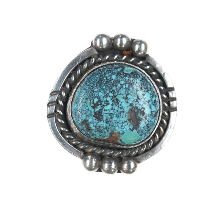 sz8 Vintage Native American sterling ring with turquoise beaded edge