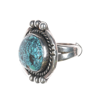 sz8 Vintage Native American sterling ring with turquoise beaded edge