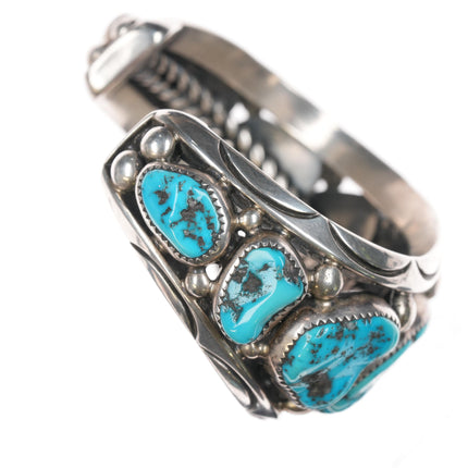 6 7/8" Orville Tsinnie Navajo sterling heavy turquoise row cuff bracelet