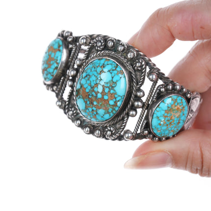 6 1/8" 30's-40's Navajo Snake stamped High grade turquoise cuff bracelet