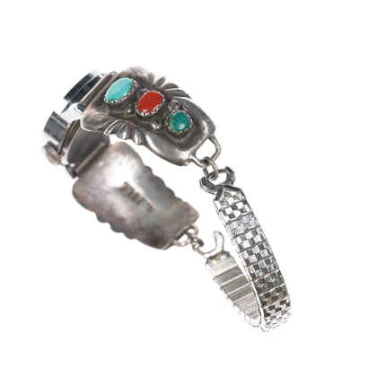 Horace Iule Zuni (1901-1978) ladies silver, turquoise, and coral watch tips