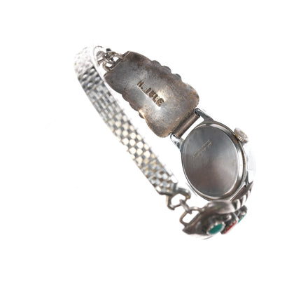 Horace Iule Zuni (1901-1978) ladies silver, turquoise, and coral watch tips