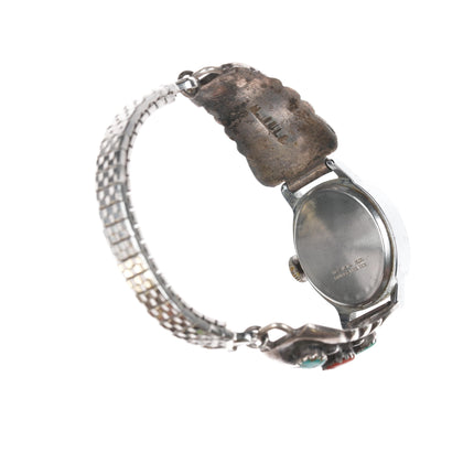 Horace Iule Zuni (1901-1978) ladies silver, turquoise, and coral watch tips