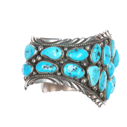 7" 1980's A.S.P Native American sterling and turquoise nugget cuff bracelet