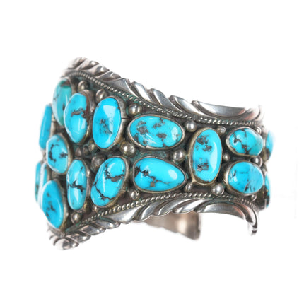 7" 1980's A.S.P Native American sterling and turquoise nugget cuff bracelet