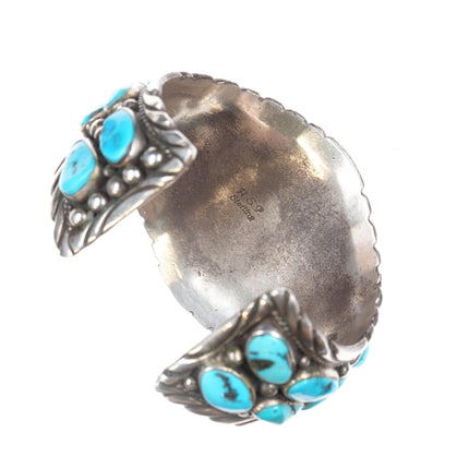 7" 1980's A.S.P Native American sterling and turquoise nugget cuff bracelet