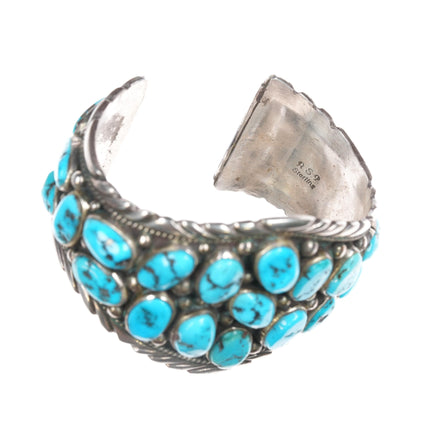 7" 1980's A.S.P Native American sterling and turquoise nugget cuff bracelet