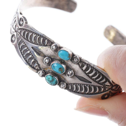 c1930's Heavy Stamped Navajo silver and turquoise cuff bracelet