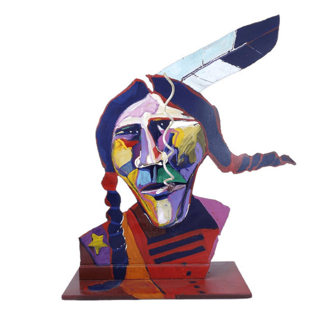 Malcolm Furlow Cut Steel 3 Dimensional  Pop Art Sculpture of  Native Amer