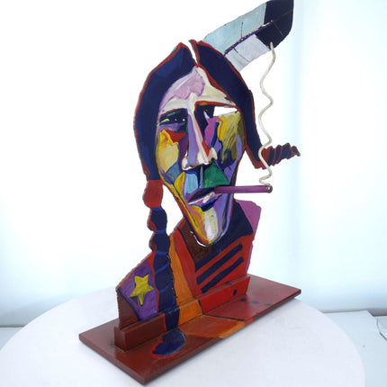 Malcolm Furlow Cut Steel 3 Dimensional  Pop Art Sculpture of  Native Amer