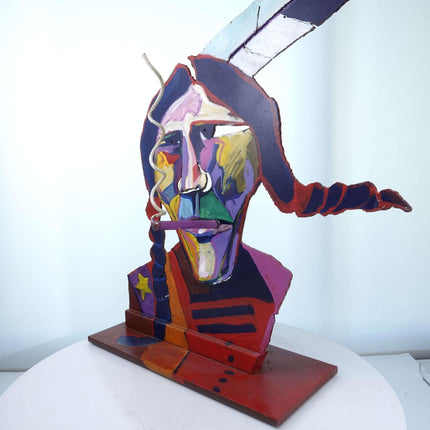 Malcolm Furlow Cut Steel 3 Dimensional  Pop Art Sculpture of  Native Amer