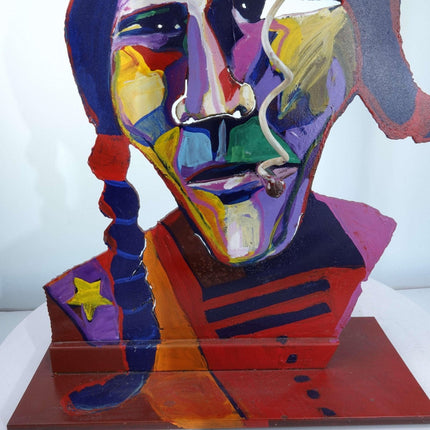 Malcolm Furlow Cut Steel 3 Dimensional  Pop Art Sculpture of  Native Amer