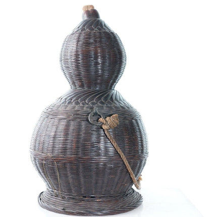 Antique Japanese Calabash Sake Bottle Hyotan Natural Gourd with Woven basket ext