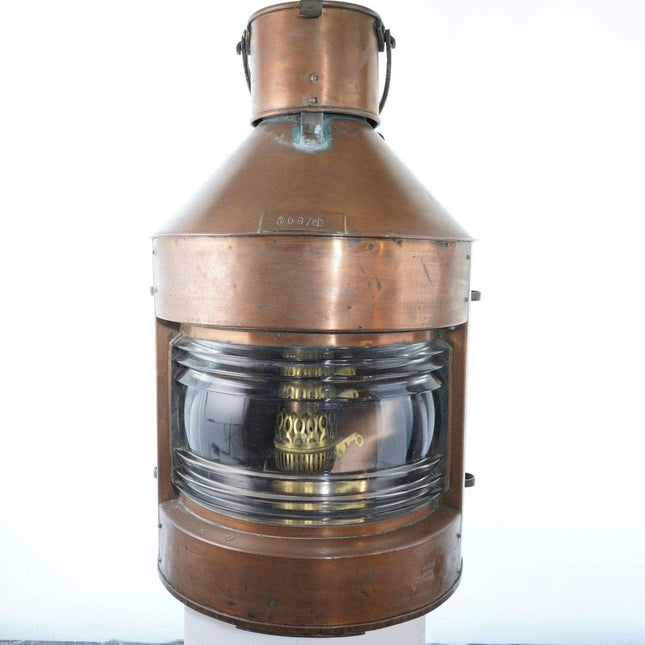 Huge Antique Copper Kerosene Ships lantern with glass lens