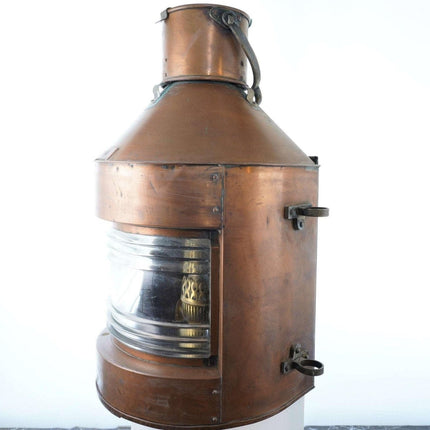 Huge Antique Copper Kerosene Ships lantern with glass lens