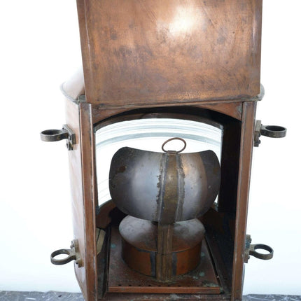 Huge Antique Copper Kerosene Ships lantern with glass lens