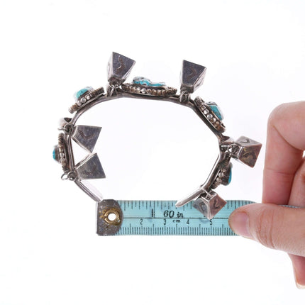 c1950's Navajo Silver and turquoise stamped bells bracelet