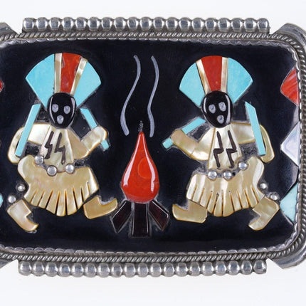 Bev Etsate Zuni Multistone Inlay Fire Dancer Sterling Kachina Belt buckle/Bolo s