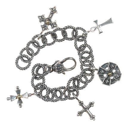 Ann King Sterling Silver & 18K Yellow Gold Accents Cross Crucifix Charm Bracelet