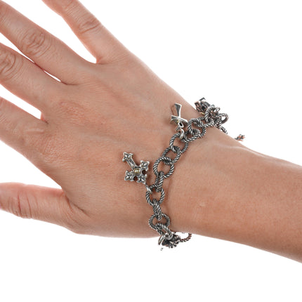 Ann King Sterling Silver & 18K Yellow Gold Accents Cross Crucifix Charm Bracelet