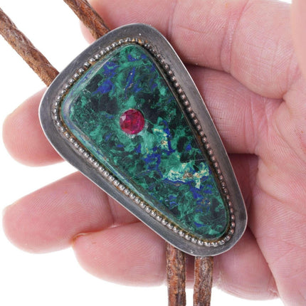 Vintage Modernist Azurite/Ruby Sterling bolo tie