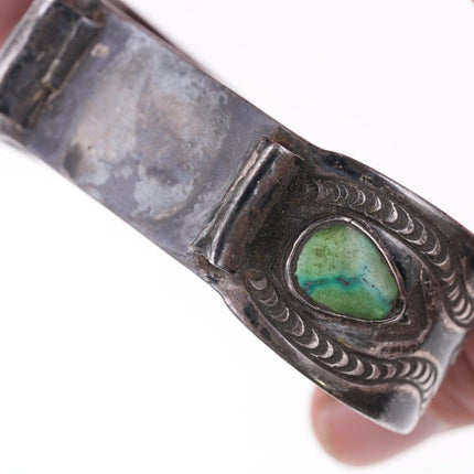 6.75" c1930's Navajo silver watch bracelet with turquoise