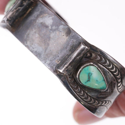 6.75" c1930's Navajo silver watch bracelet with turquoise