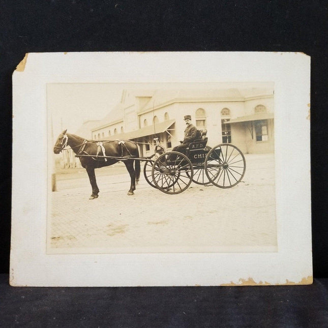 AFD Austin Texas Fire Department Chief Originalfoto 6 7/8" x 5 1/8" Kutsche mit Pferd, Ende des 19. Jahrhunderts, 7" x 9" Papier