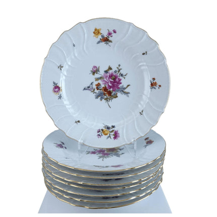 Antique KPM Basketweave Hand Painted Dresden Flowers Pattern Dinner Plates 9.75"