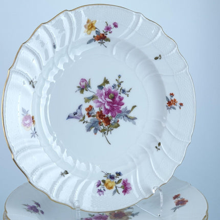 Antique KPM Basketweave Hand Painted Dresden Flowers Pattern Dinner Plates 9.75"