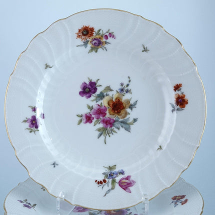 Antique KPM Basketweave Hand Painted Dresden Flowers Pattern Dinner Plates 9.75"