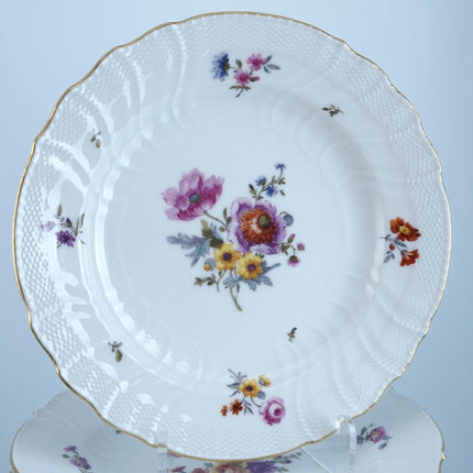 Antique KPM Basketweave Hand Painted Dresden Flowers Pattern Dinner Plates 9.75"