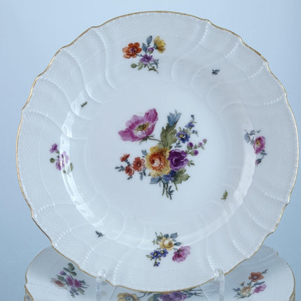 Antique KPM Basketweave Hand Painted Dresden Flowers Pattern Dinner Plates 9.75"