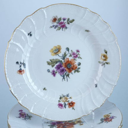 Antique KPM Basketweave Hand Painted Dresden Flowers Pattern Dinner Plates 9.75"