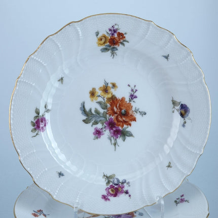 Antique KPM Basketweave Hand Painted Dresden Flowers Pattern Dinner Plates 9.75"