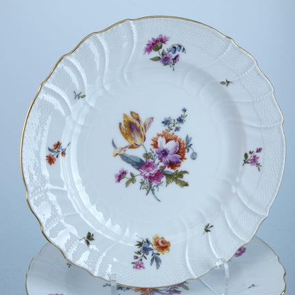 Antique KPM Basketweave Hand Painted Dresden Flowers Pattern Dinner Plates 9.75"