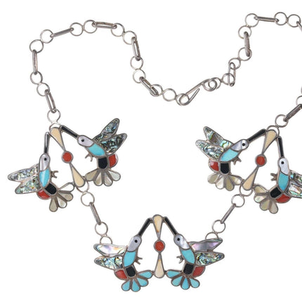 Lulena Esalio Zuni Sterling Multi-Stone Channel inlay Hummingbird necklace