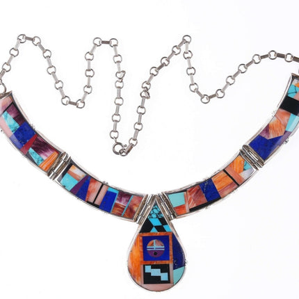 Frank Yellowhorse(1933-2020) Navajo sterling silver Multi-stone intarsia inlay b