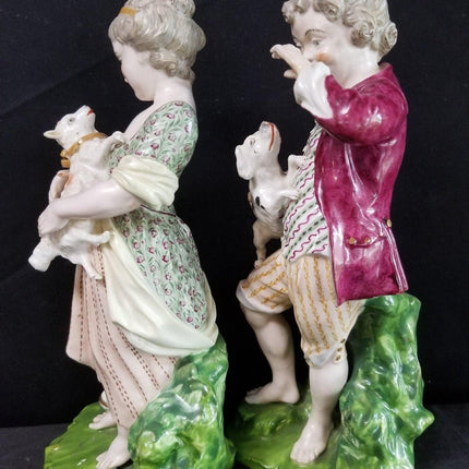 c.1810 Derby Figures Boy and Girl Holding Lamb and Dog