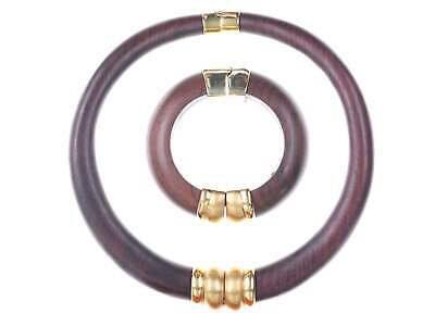 Retro French Inna Cytrine Paris Wood and goldtone choker and bangle