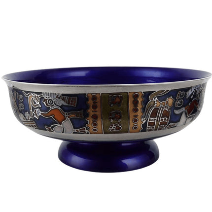 Miguel Pineda Mexican Champleve Enamel Aztec Decorated Centerpiece bowl