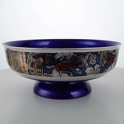 Miguel Pineda Mexican Champleve Enamel Aztec Decorated Centerpiece bowl