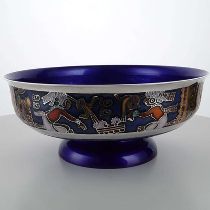 Miguel Pineda Mexican Champleve Enamel Aztec Decorated Centerpiece bowl