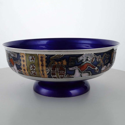 Miguel Pineda Mexican Champleve Enamel Aztec Decorated Centerpiece bowl