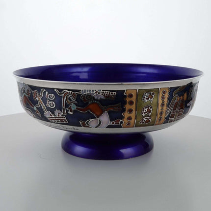 Miguel Pineda Mexican Champleve Enamel Aztec Decorated Centerpiece bowl